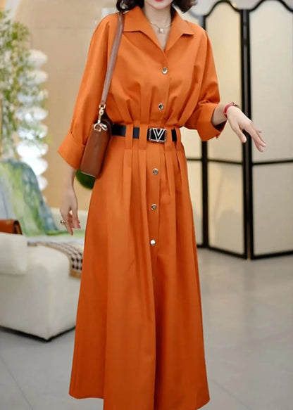 Classy Coffee Peter Pan Collar Sashes Wrinkled Cotton Dresses Fall