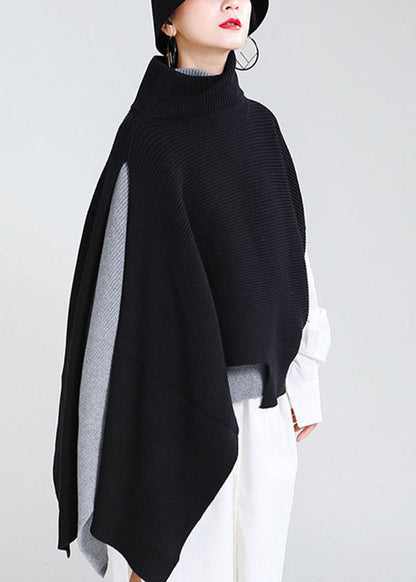 Diy Black Loose Turtleneck Fall Knit Sweater