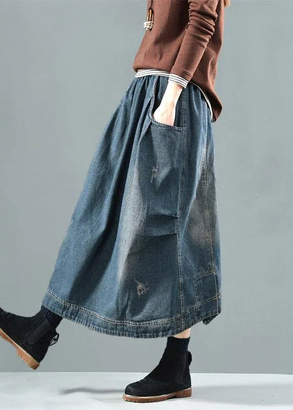 Blue Pockets Retro Patchwork Summer Skirts Denim Spring