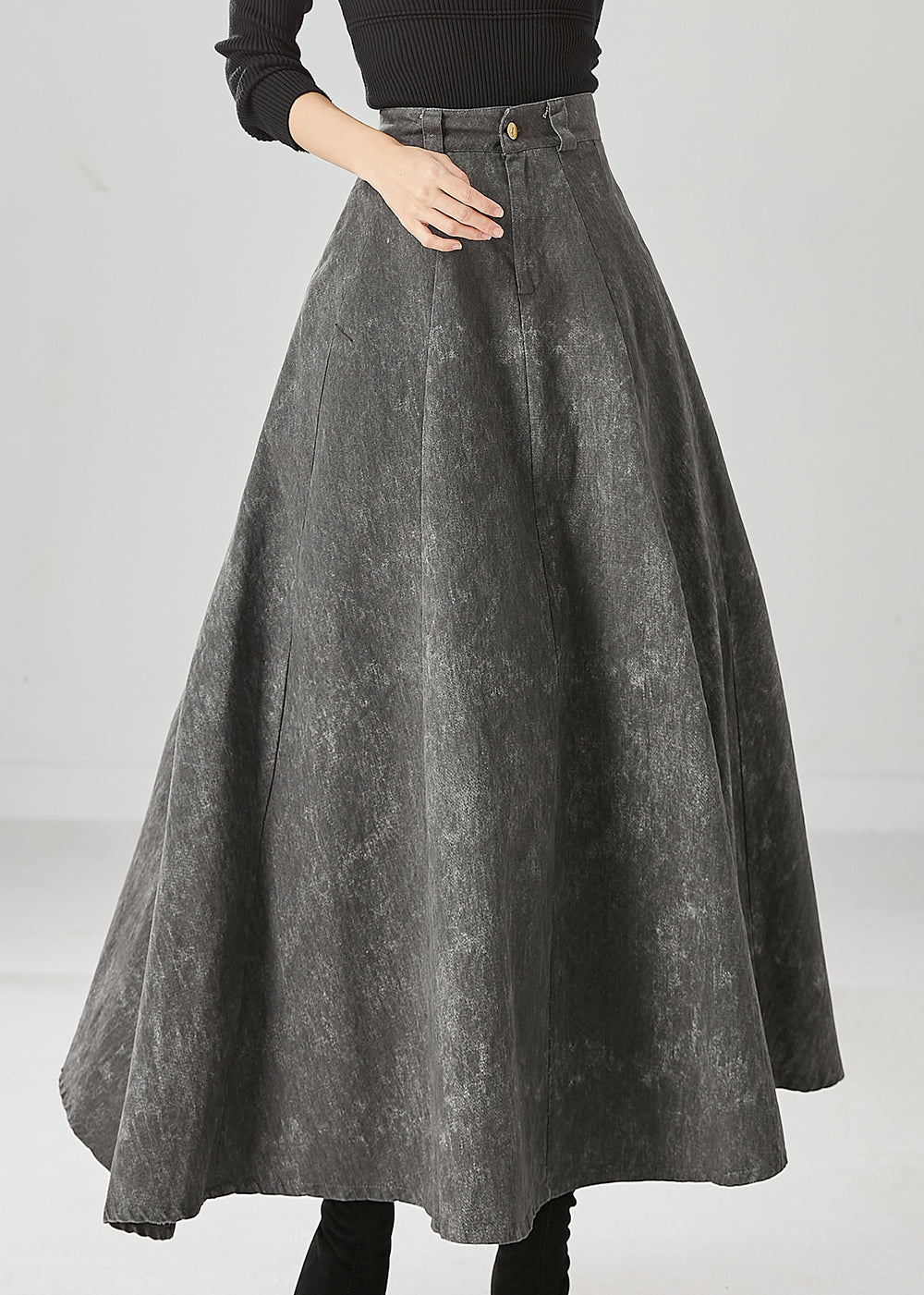 Grey Tie Dye Pockets Cotton a Line Skirt Fall