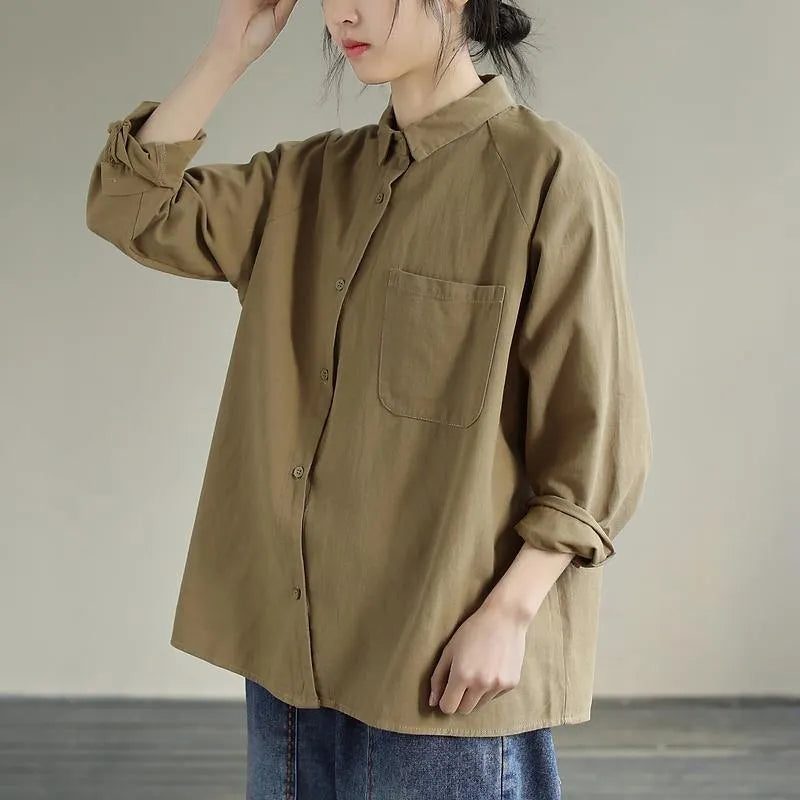 Diy Khaki Tunics for Lapel Pockets Clothing Spring Shirt