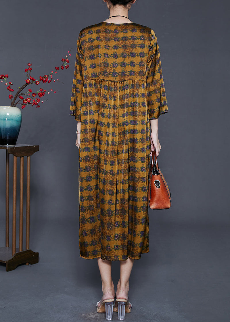 Golden Oversized Print Silk Dress Summer