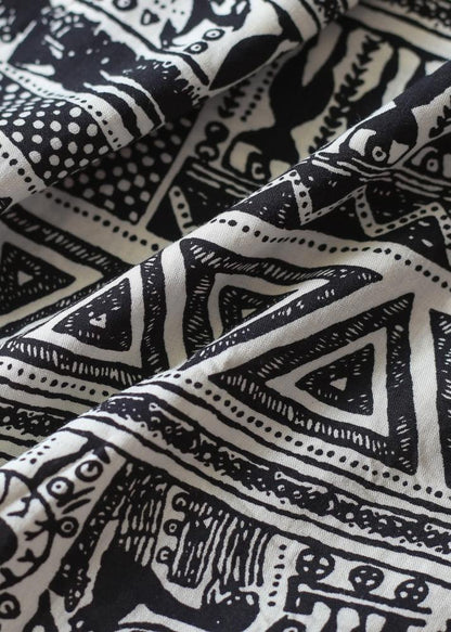 Classy Black Geometric a Line Camisole Cotton Spaghetti Strap Dress
