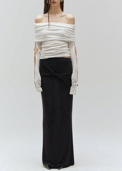Black Hollow Out Cotton Two Pieces Set Fall