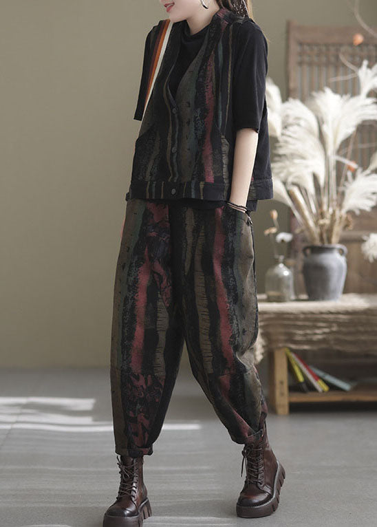 Boutique Black Print Patchwork Denim Harem Pants Spring