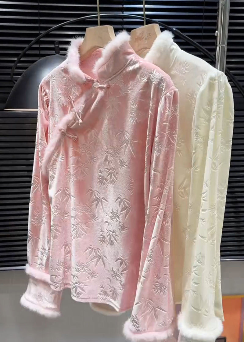 Pink Jacquard Silk Velour Shirt Top Winter