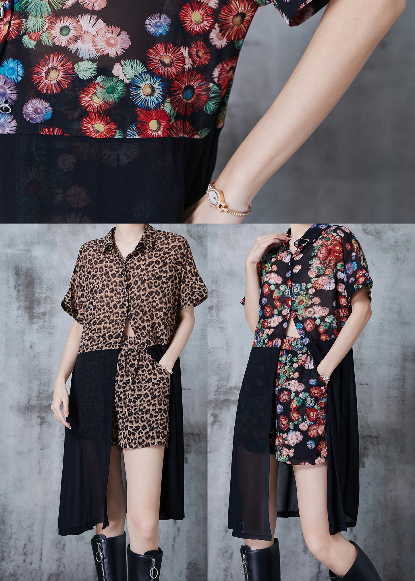 Print Patchwork Chiffon Two Piece Set Summer