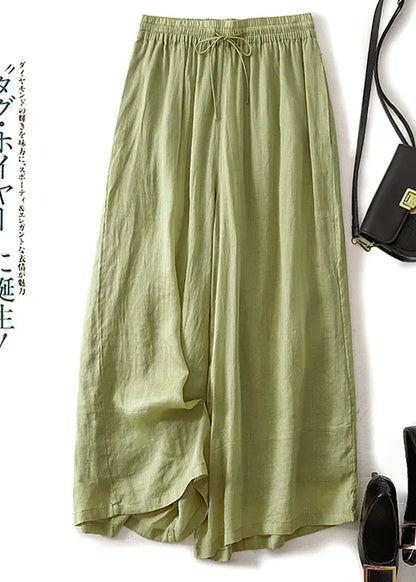 Modern Pink Elastic Waist Linen Wide Leg Pants Summer