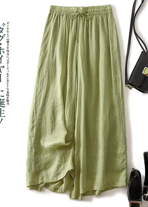 Modern Pink Elastic Waist Linen Wide Leg Pants Summer