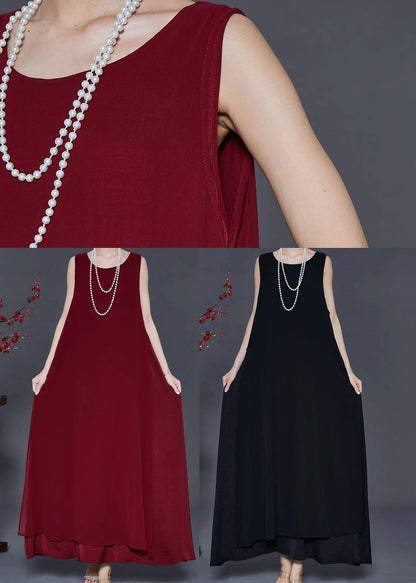 Black Oversized Chiffon a Line Dress Summer