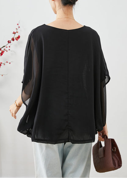 Stylish Black O-neck Oversized Chiffon Tanks Summer
