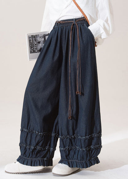 Dark Blue Dark Ruffled Pockets Lantern Jeans Spring