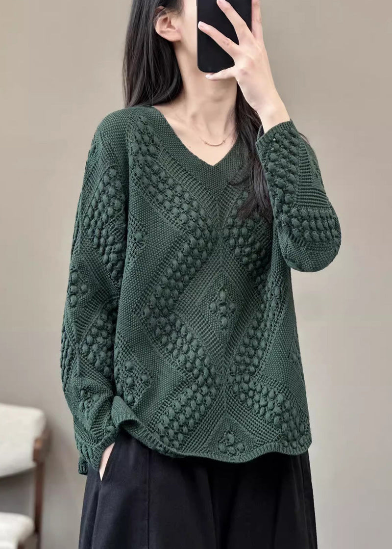 Simple Red V Neck Cotton Knit Sweaters Long Sleeve