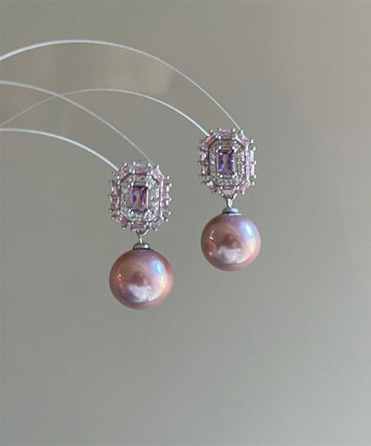 Modern Purple Copper Zircon Crystal Pearl Drop Earrings