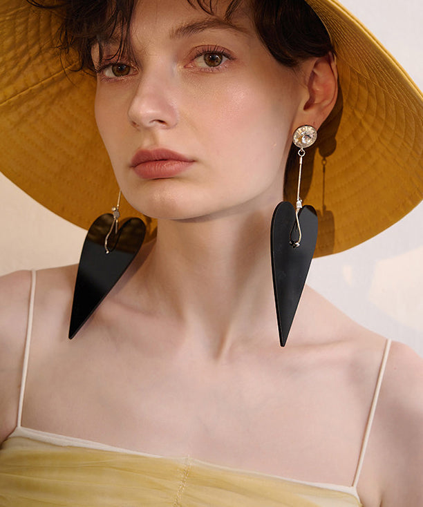 Black Big Heart Exaggeration Alloy Drop Earrings
