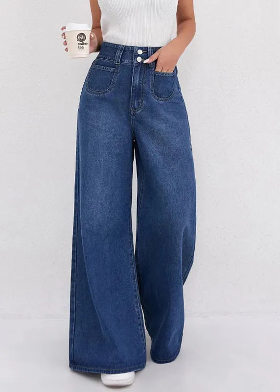 Natural Dark Blue High Waist Wide Leg Jeans Spring