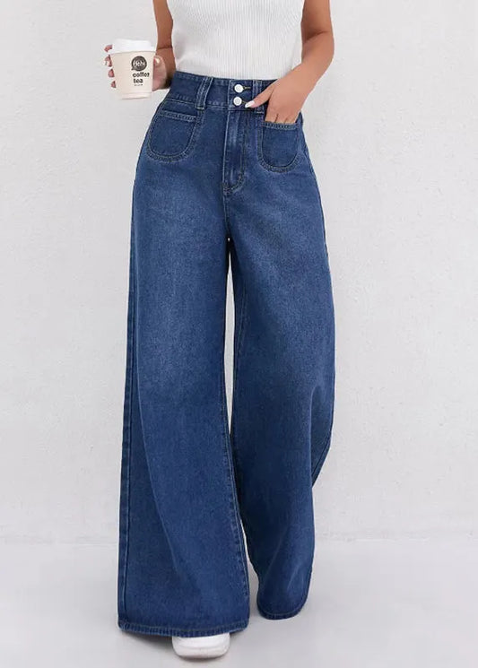 Natural Dark Blue High Waist Wide Leg Jeans Spring