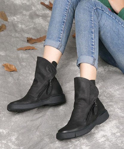 Chocolate Zippered Boots Cowhide Leather
