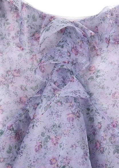 Purple Ruffled Print Chiffon Sets 2 Pieces Spring