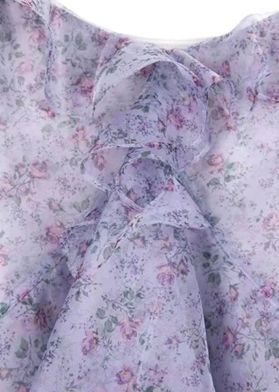 Purple Ruffled Print Chiffon Sets 2 Pieces Spring