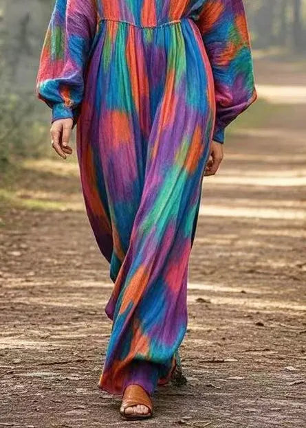 Navy Oversized Tie Dye Cotton Long Dress Spring