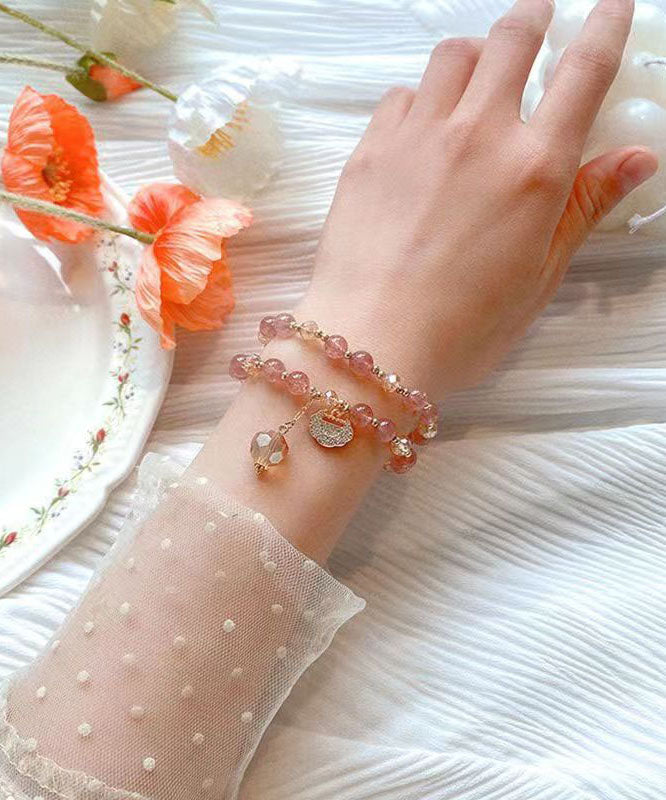 Aqua Red Copper Overgild Pearl Crystal Charm Bracelet