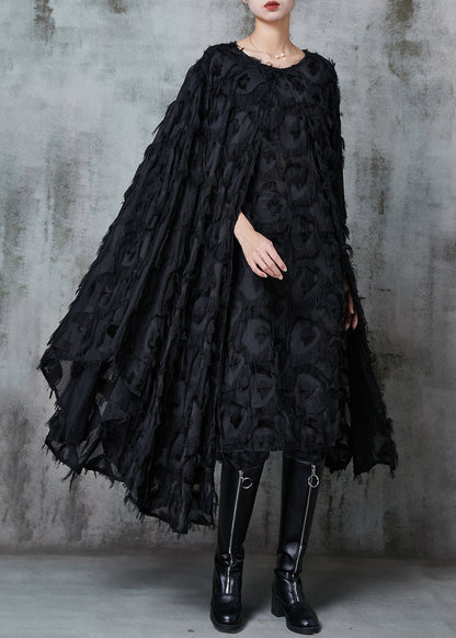 Black Fluffy Cotton Vacation Dresses Cloak Sleeves