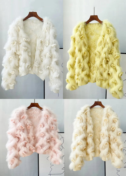 Apricot Mink Hair Knitted Coats Lantern Sleeve