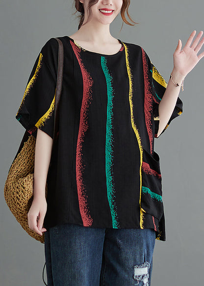 Black O-neck Big Pocket Print Tank Tops Short Sleeve