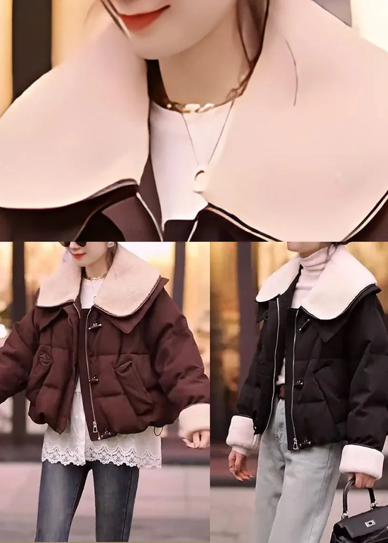 Black Thick Teddy Fine Cotton Filled Coats Drawstring Winter