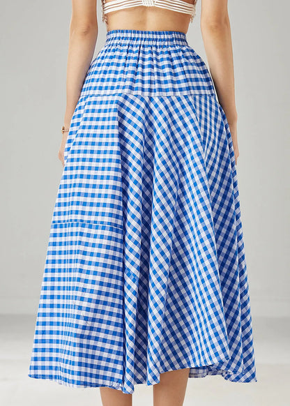 Blue Plaid Exra Large Hem Cotton Skirts Summer
