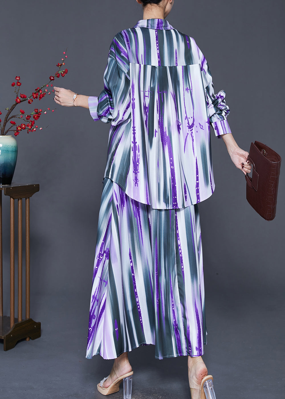 Purple Oversized Tie Dye Cotton Two Pieces Set Spring