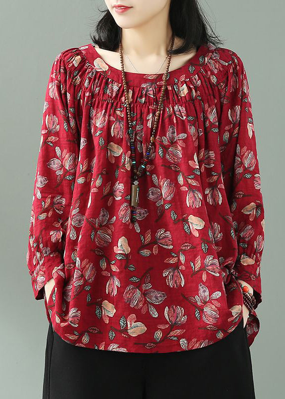 Yellow O Neck Print Loose Cotton T Shirt Fall