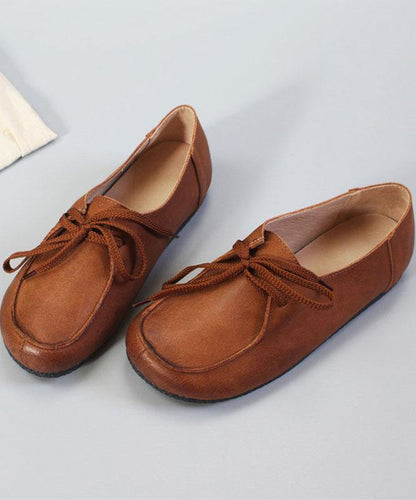 Soft Flat Shoes Brown Cowhide Leather Loafers for