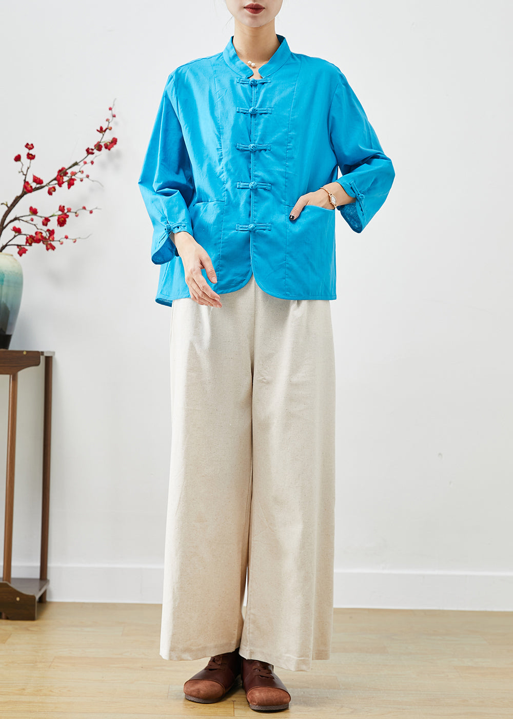Blue Oriental Linen Two Piece Set Clothing Oversized Fall