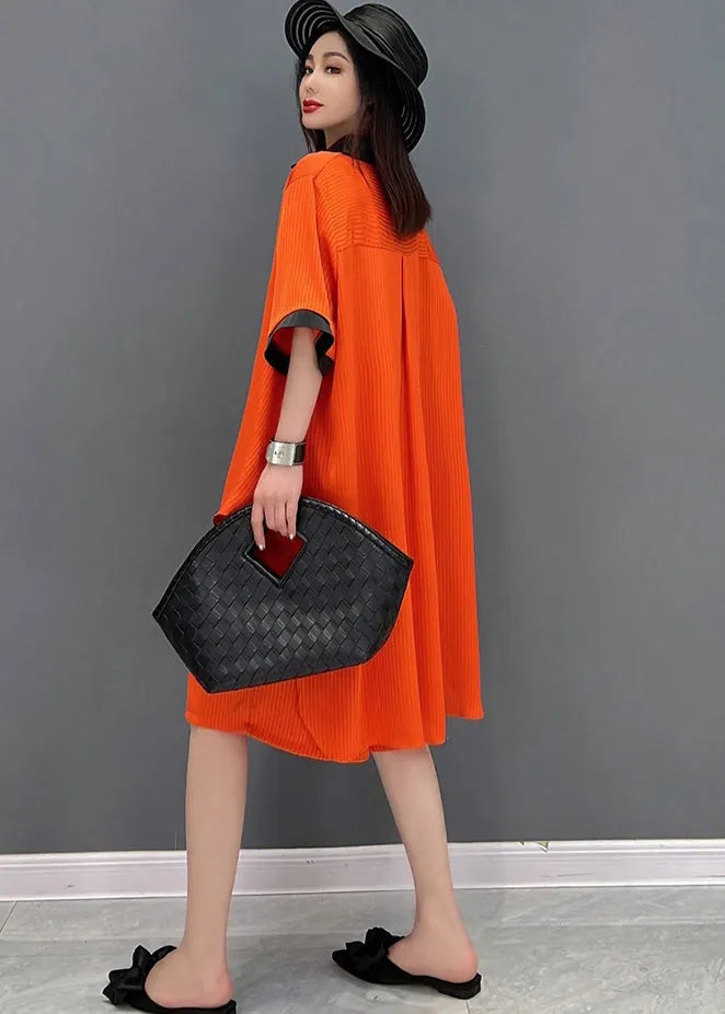 Red Draping Chiffon Long Shirt and Shorts Sets 2 Pieces Peter Pan Collar Side Open Summer