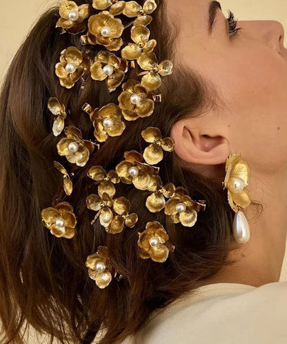 Yellow Alloy Pearl Four Sets Hairpin