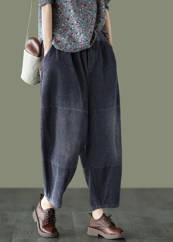 Grey Retro Patchwork Fall Pockets Pants