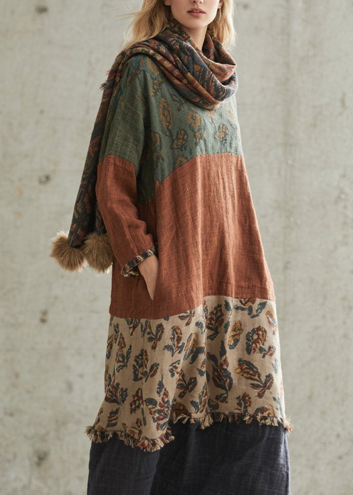 Colorblock Print Patchwork Cotton Dresses Fall