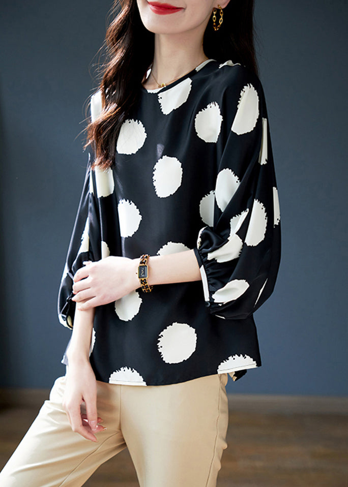 Vogue Black O-neck Dot Print Top Fall