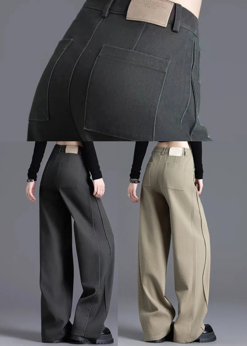 Modern Khaki High Waist Denim Pants Trousers Spring