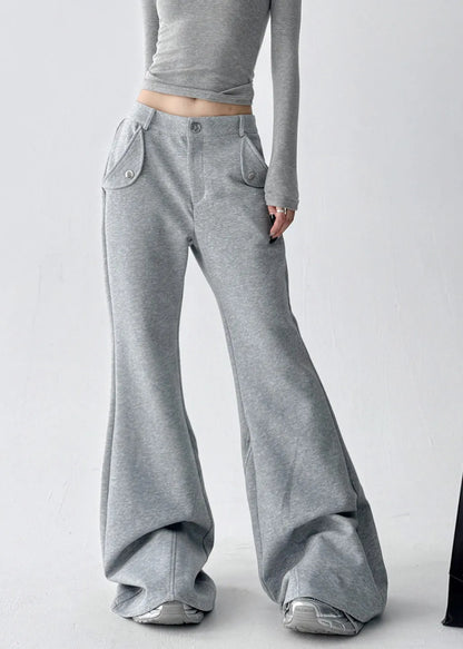 Grey Oversized Cotton Bell-bottom Trousers Fall