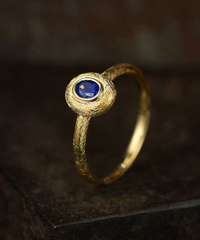 Royal Blue Ancient Dharma Gold Zircon Crystal Rings