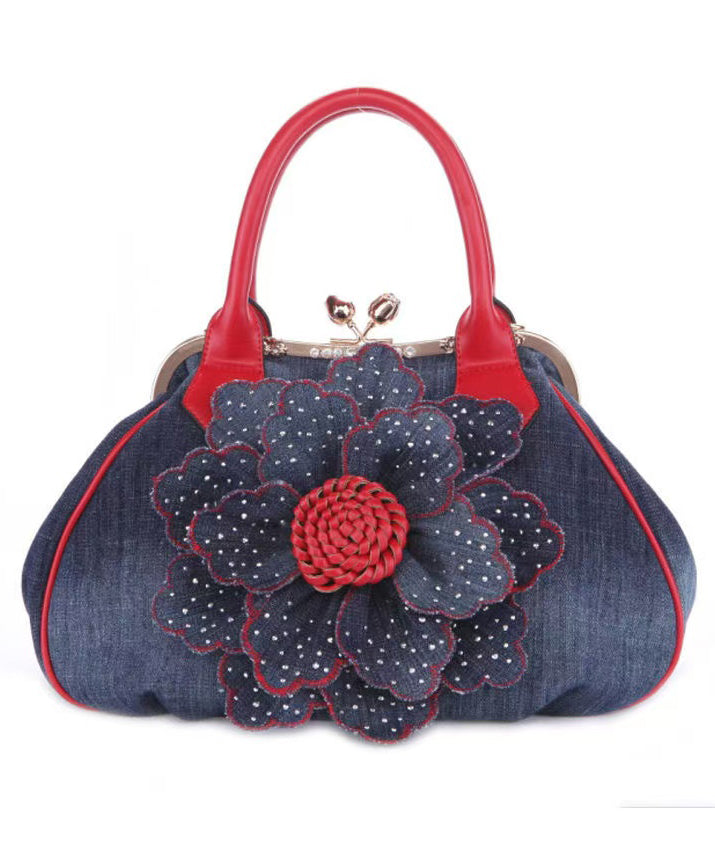 New Blue Flower Denim Satchel Bag Handbag