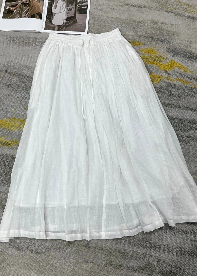 Leisure Khaki Elastic Waist Linen Long Skirt for Summer