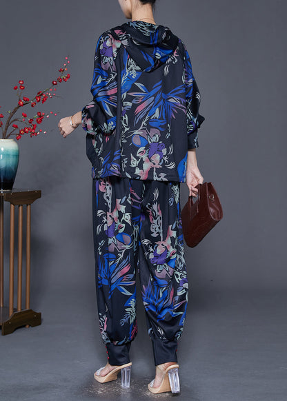 Black Oversized Print Chinese Button Two Pieces Set Fall