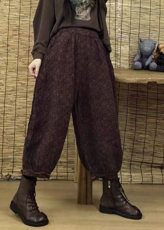 Black Elastic Waist Pockets Print Harem Pants Spring