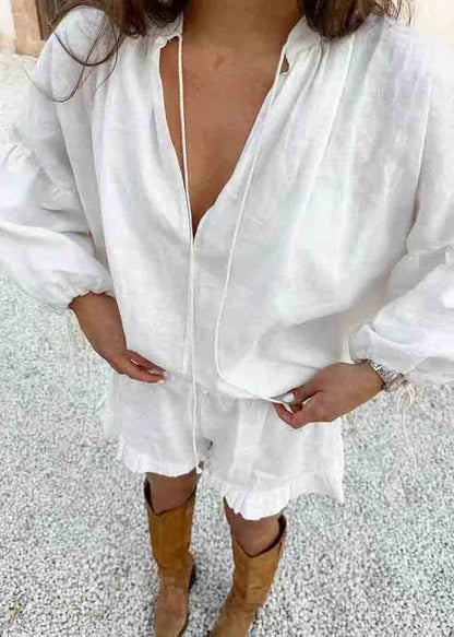White Oversized Ruffled Cotton Sets 2 Pieces Summer