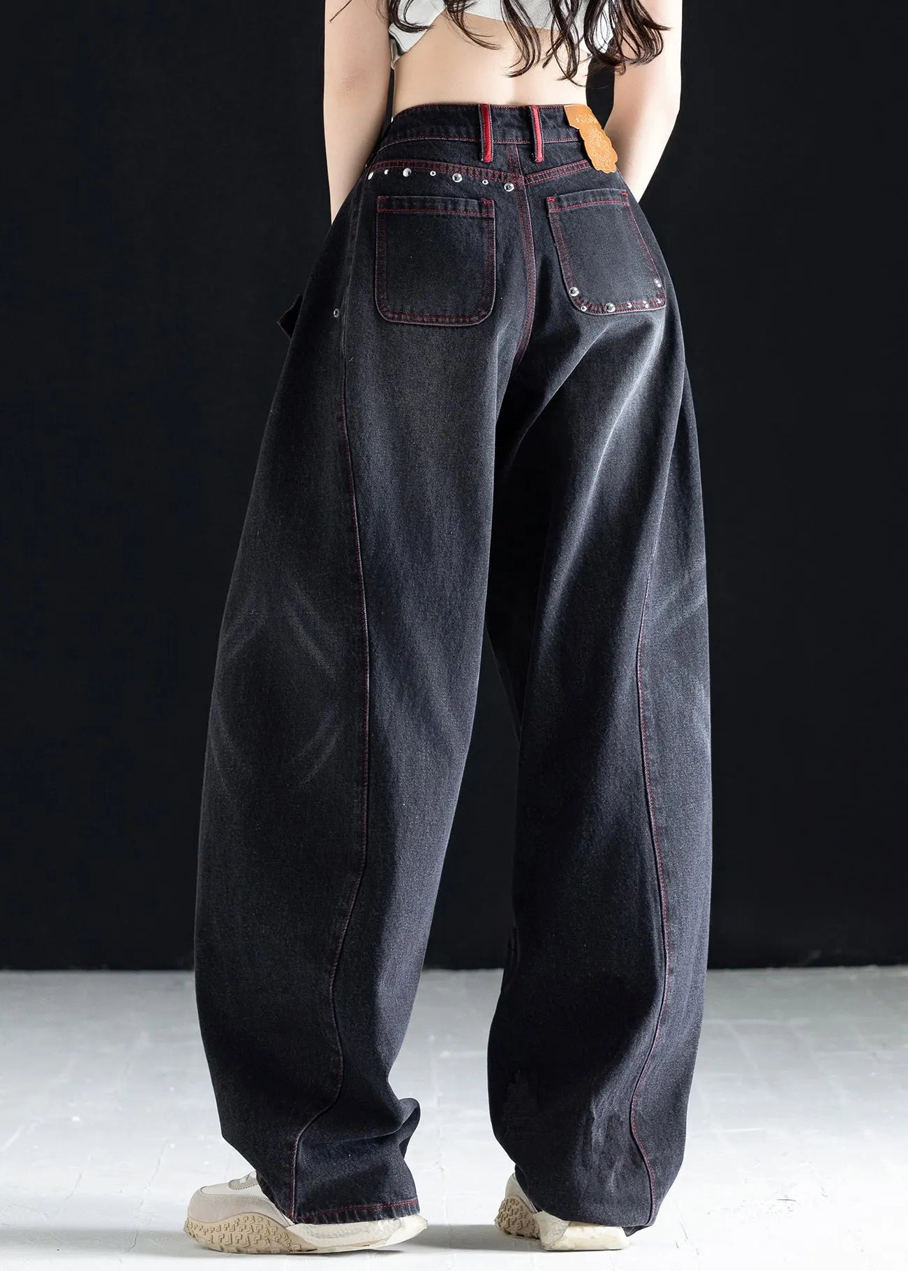 Vogue Black High Waist Pockets Print Wide Leg Jeans Fall