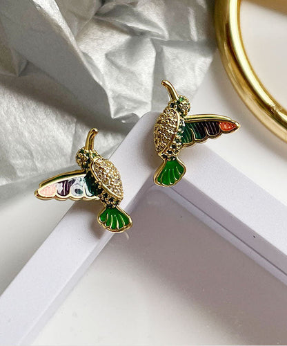 Three Dimensional Hummingbird Fine Copper Stud Earrings